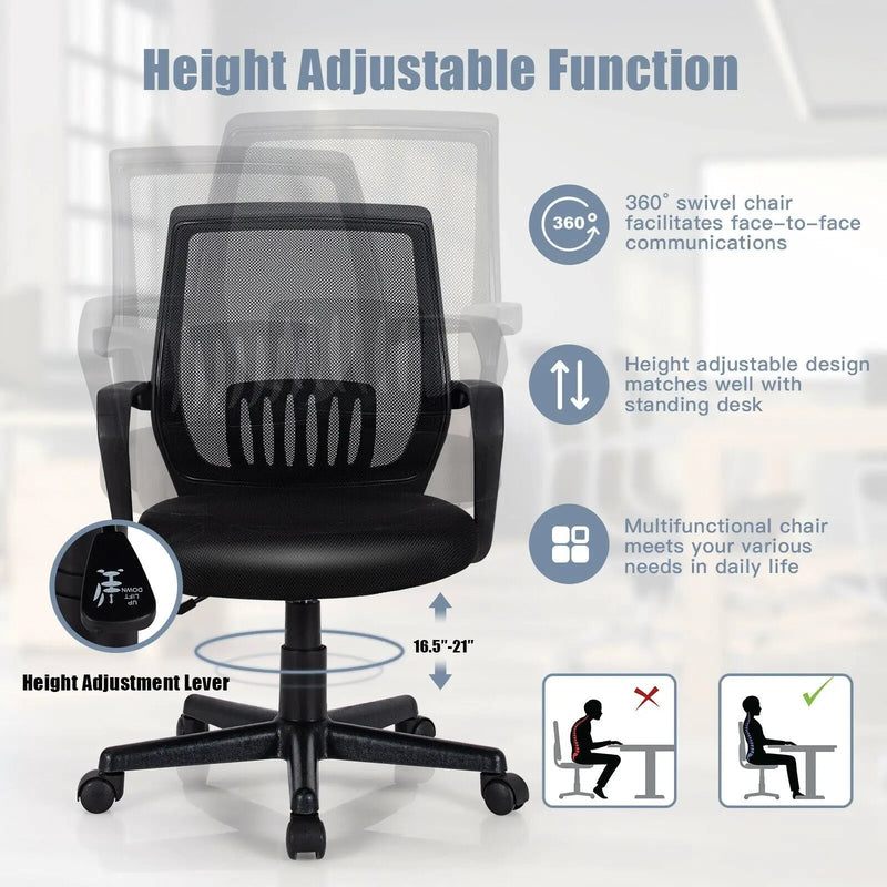 Mid-Back Mesh Height Adjustable Executive Chair with Lumbar Support by DirectDeals