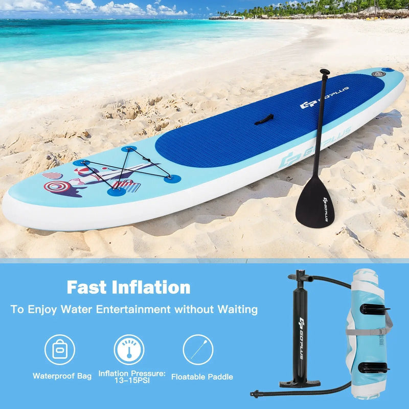 10 Feet Inflatable Stand Up Paddle Board with Adjustable Paddle Pump by DirectDeals
