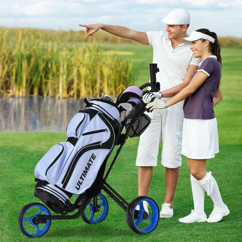 Folding 3 Wheels Golf Push Cart with Brake Scoreboard Adjustable Handle by DirectDeals