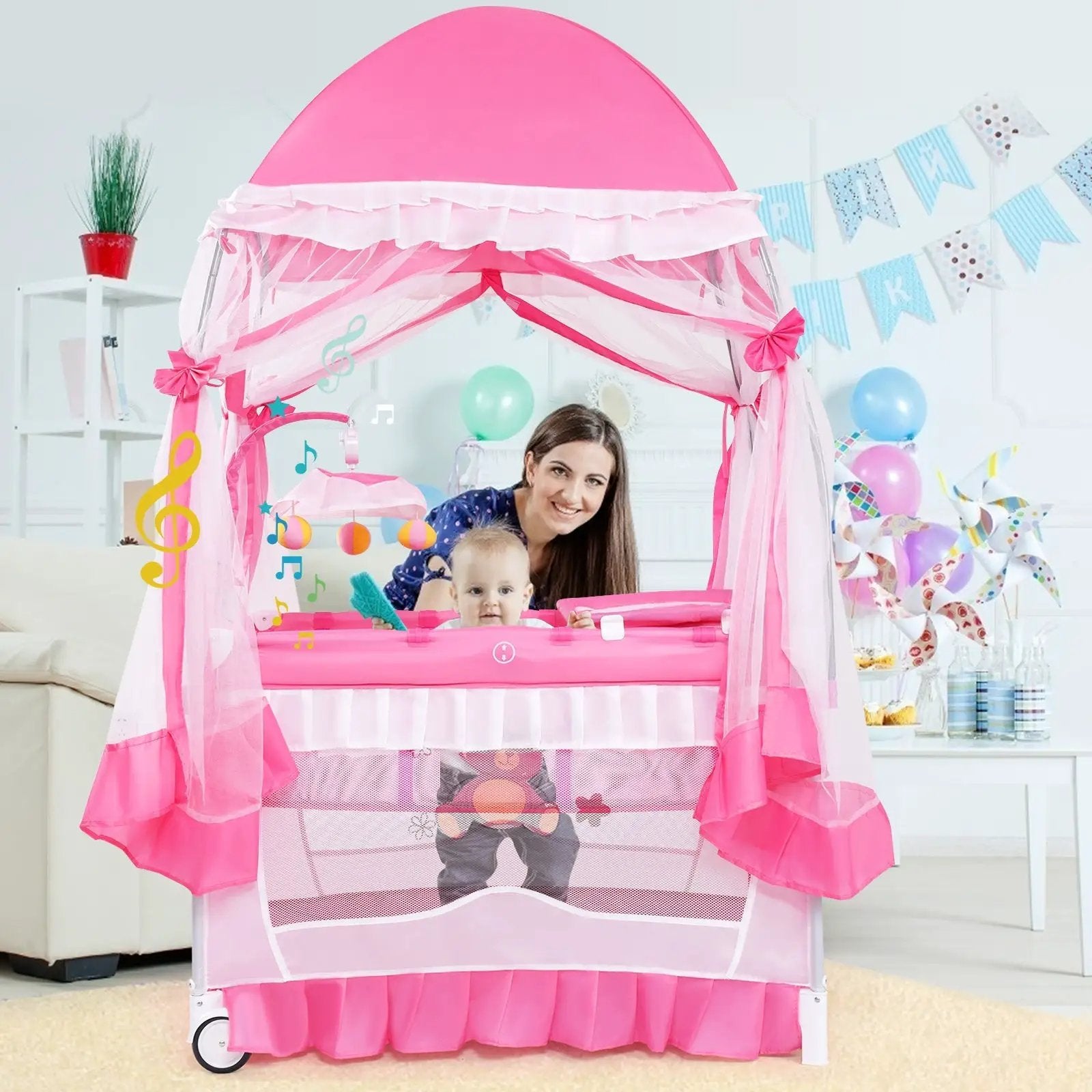 Portable Baby Playpen Crib Cradle with Carring Bag-Pink by DirectDeals