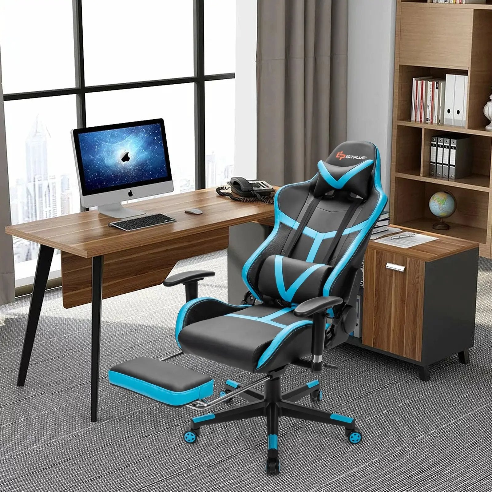 Reclining Racing Chair with Lumbar Support Footrest by DirectDeals