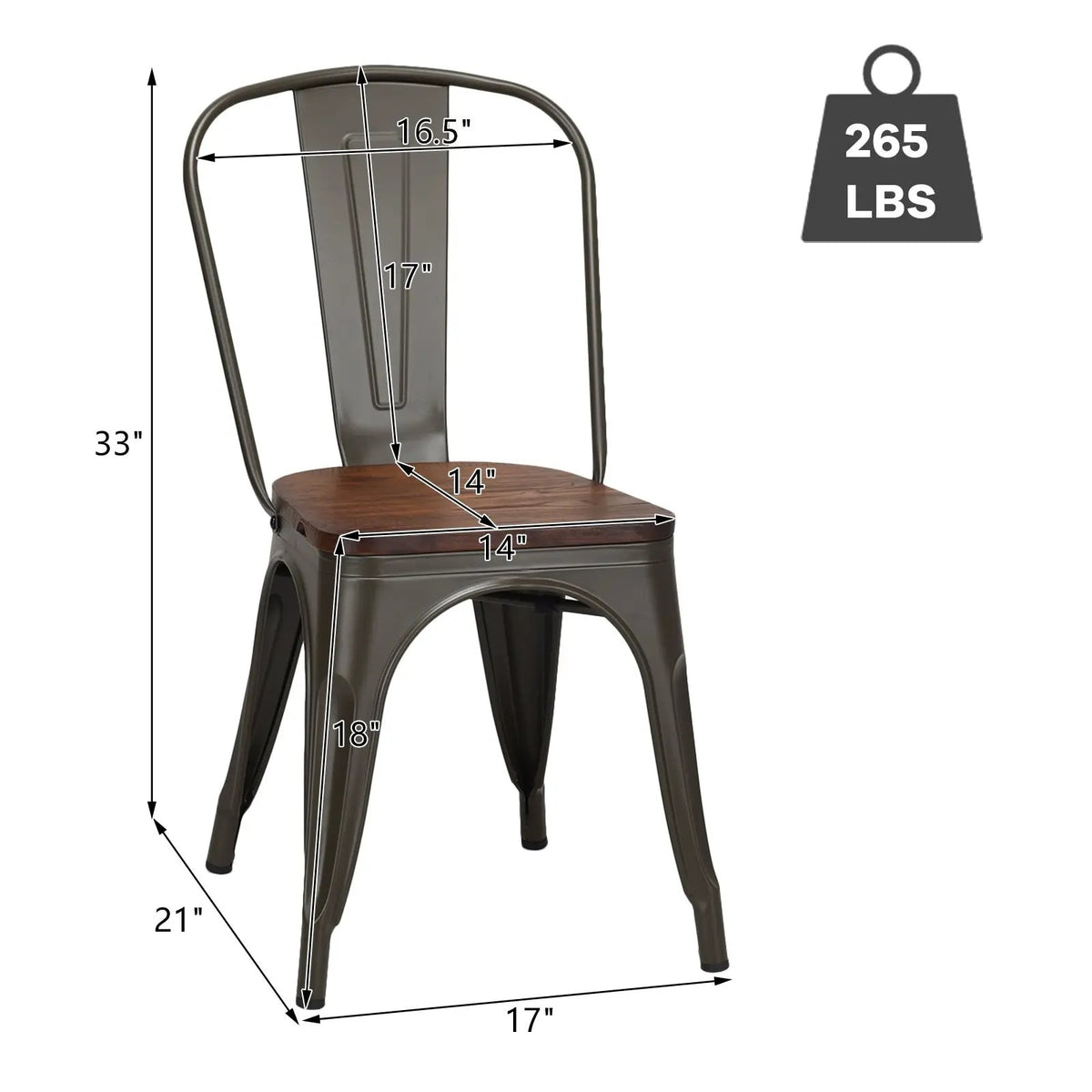 18 Inch Height Set of 4 Stackable Style Metal Wood Dining Chair by DirectDeals