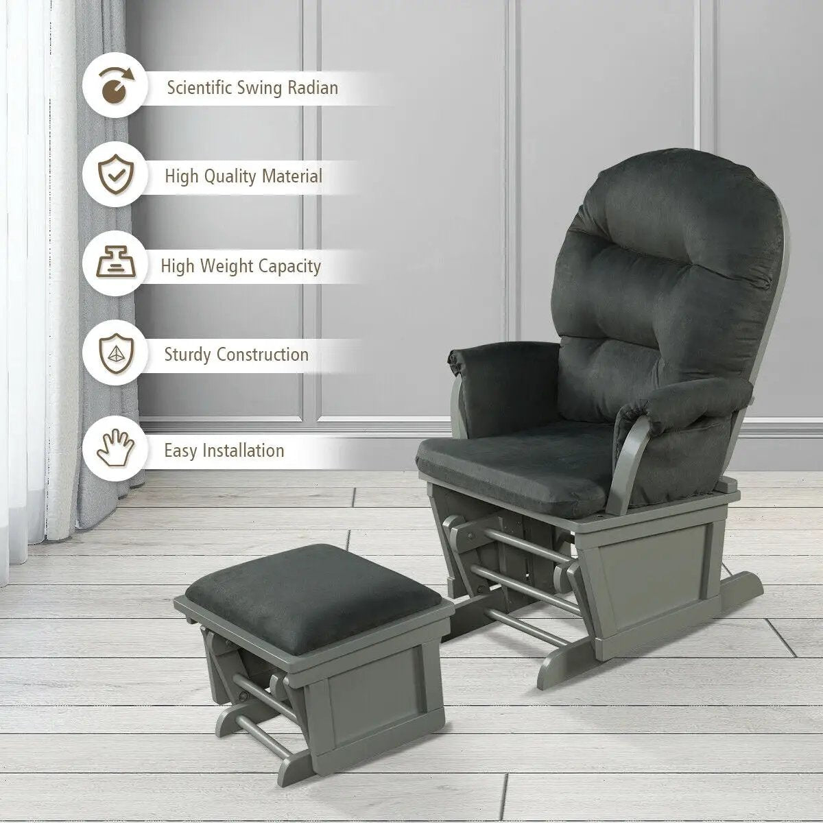 Wood Baby Glider and Ottoman Cushion Set with Padded Armrests for Nursing by DirectDeals