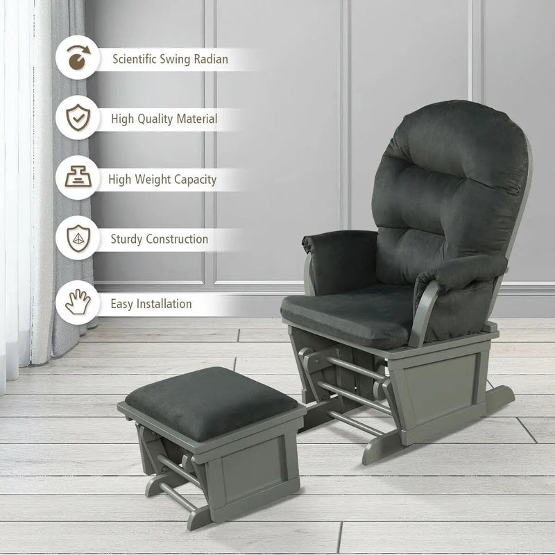 Wood Baby Glider and Ottoman Cushion Set with Padded Armrests for Nursing by DirectDeals