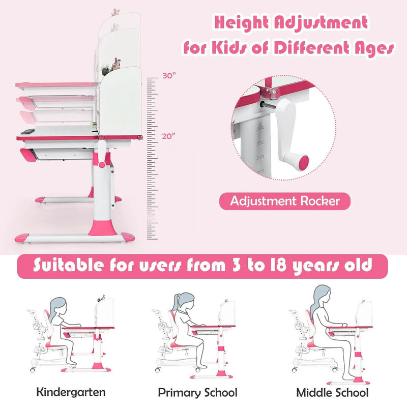 Adjustable Height Study Desk with Drawer and Tilted Desktop for School and Home by DirectDeals