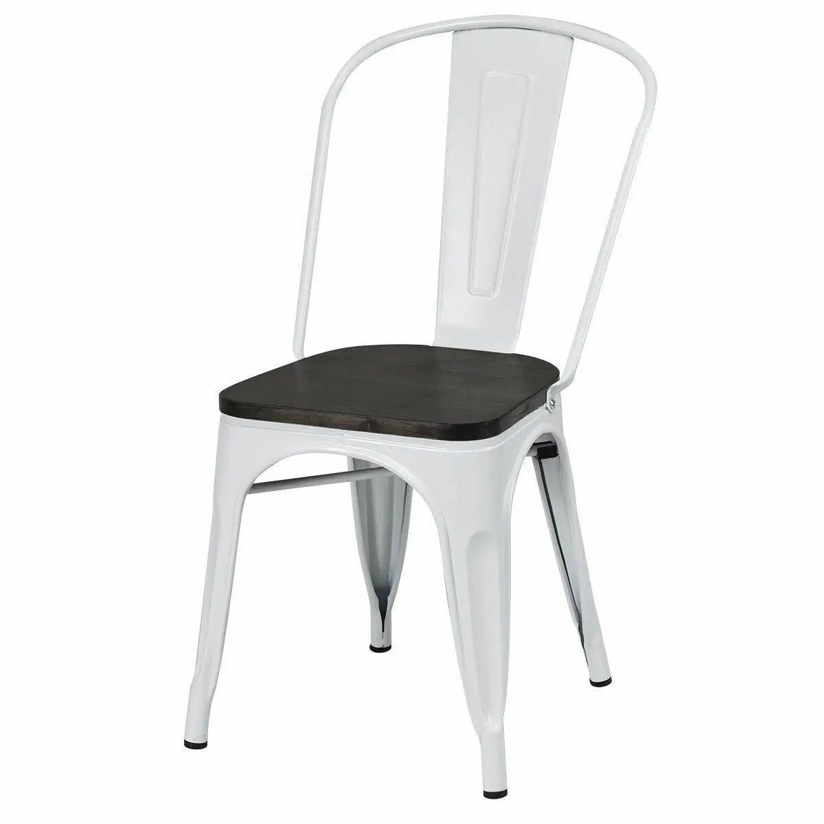 4 Pieces Tolix Style Metal Dining Side Chair Stackable Wood Seat by DirectDeals