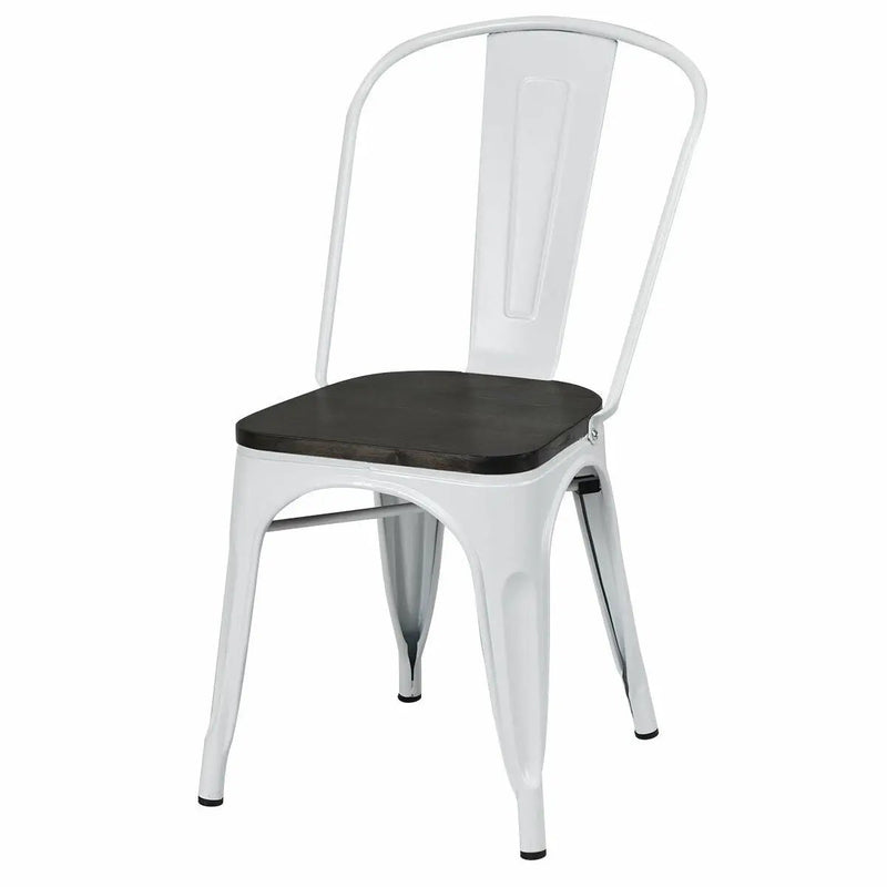 4 Pieces Tolix Style Metal Dining Side Chair Stackable Wood Seat by DirectDeals