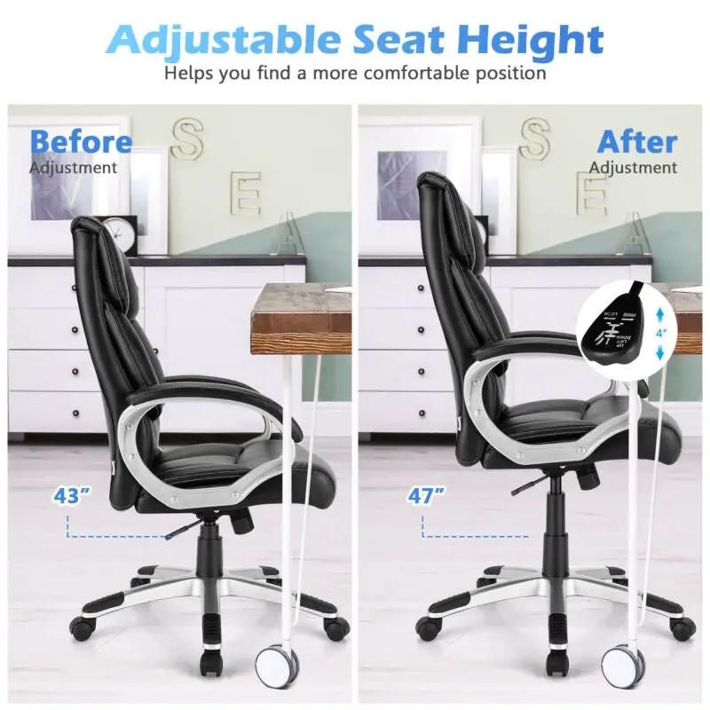 Big and Tall Adjustable High Back Leather Executive Computer Desk Chair by DirectDeals