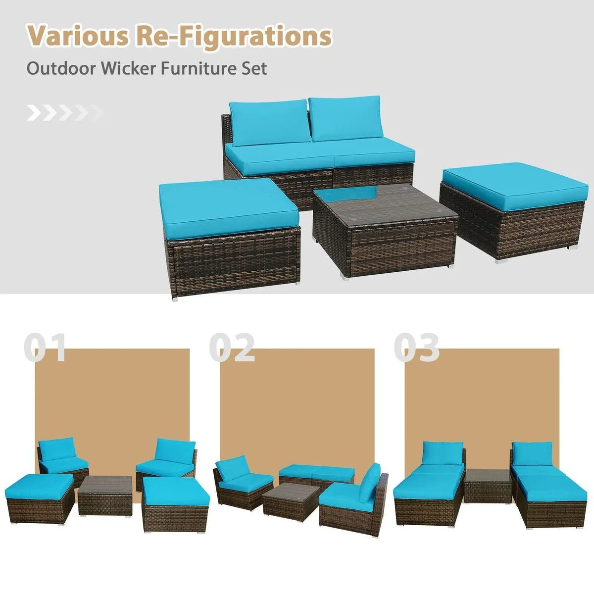 5 Pieces Patio Rattan Furniture Set with Cushioned Armless Sofa, photo 17 of 24