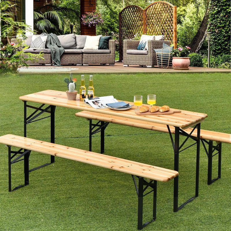 3 Pieces Folding Wooden Picnic Table Bench Set by DirectDeals