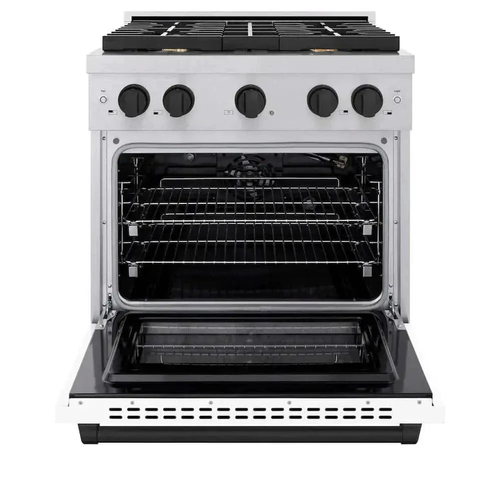 ZLINE 30"Gas Range, Convection Gas Oven, DuraSnow® White Matte, Matte Black SGRSZ-WM-30-MB by Farmhouse Kitchen and Bath