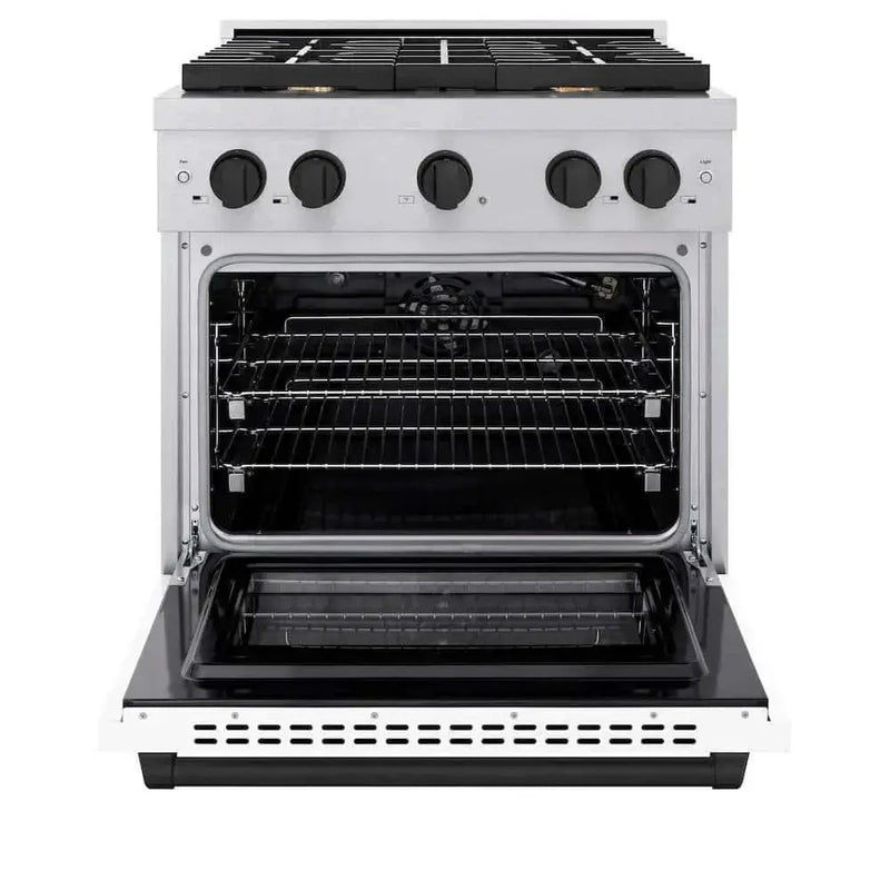 ZLINE 30"Gas Range, Convection Gas Oven, DuraSnow® White Matte, Matte Black SGRSZ-WM-30-MB by Farmhouse Kitchen and Bath