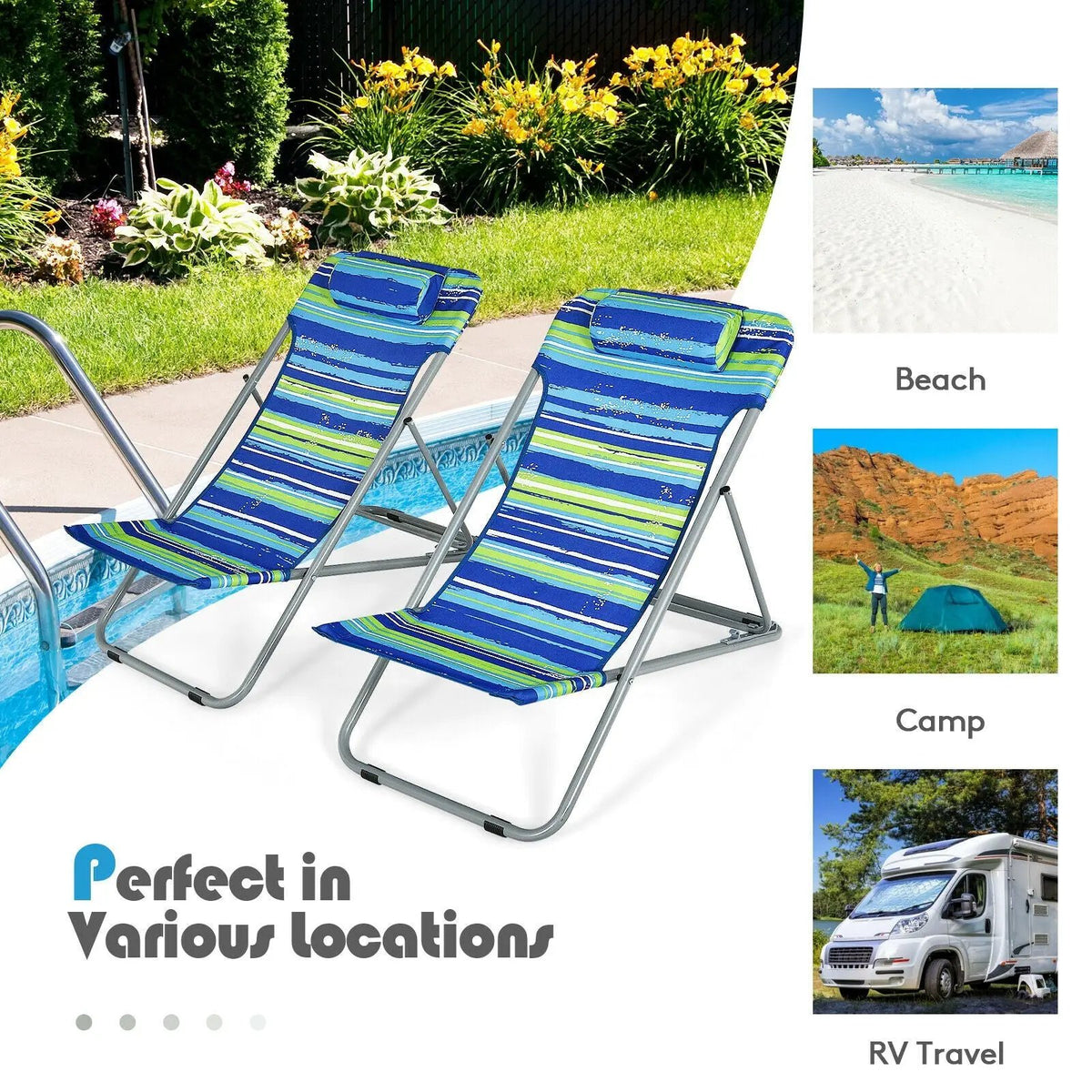 Portable Beach Chair Set of 2 with Headrest, photo 2 of 8