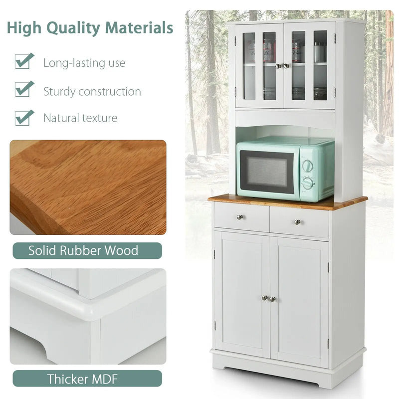 Kitchen Pantry Cabinet with Wood Top and Hutch-White by DirectDeals