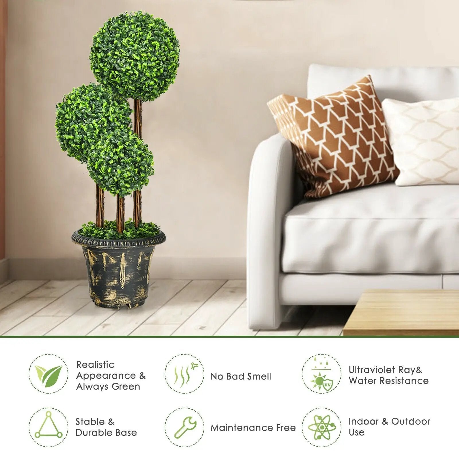 36-Inch Artificial Topiary Triple Ball Tree for Indoor and Outdoor by DirectDeals