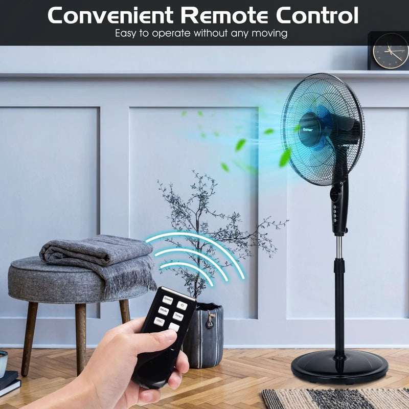 16 Inches Adjustable Height Fan with Quiet Oscillating Stand for Home and Office by DirectDeals