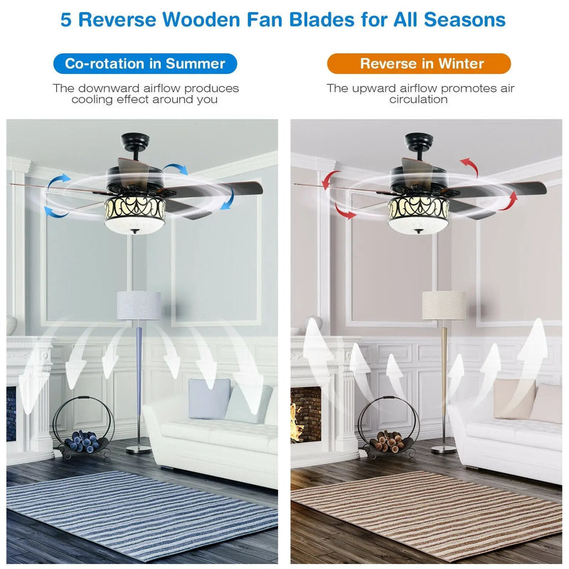 52 Inch Ceiling Fan with Light Reversible Blade and Adjustable Speed by DirectDeals