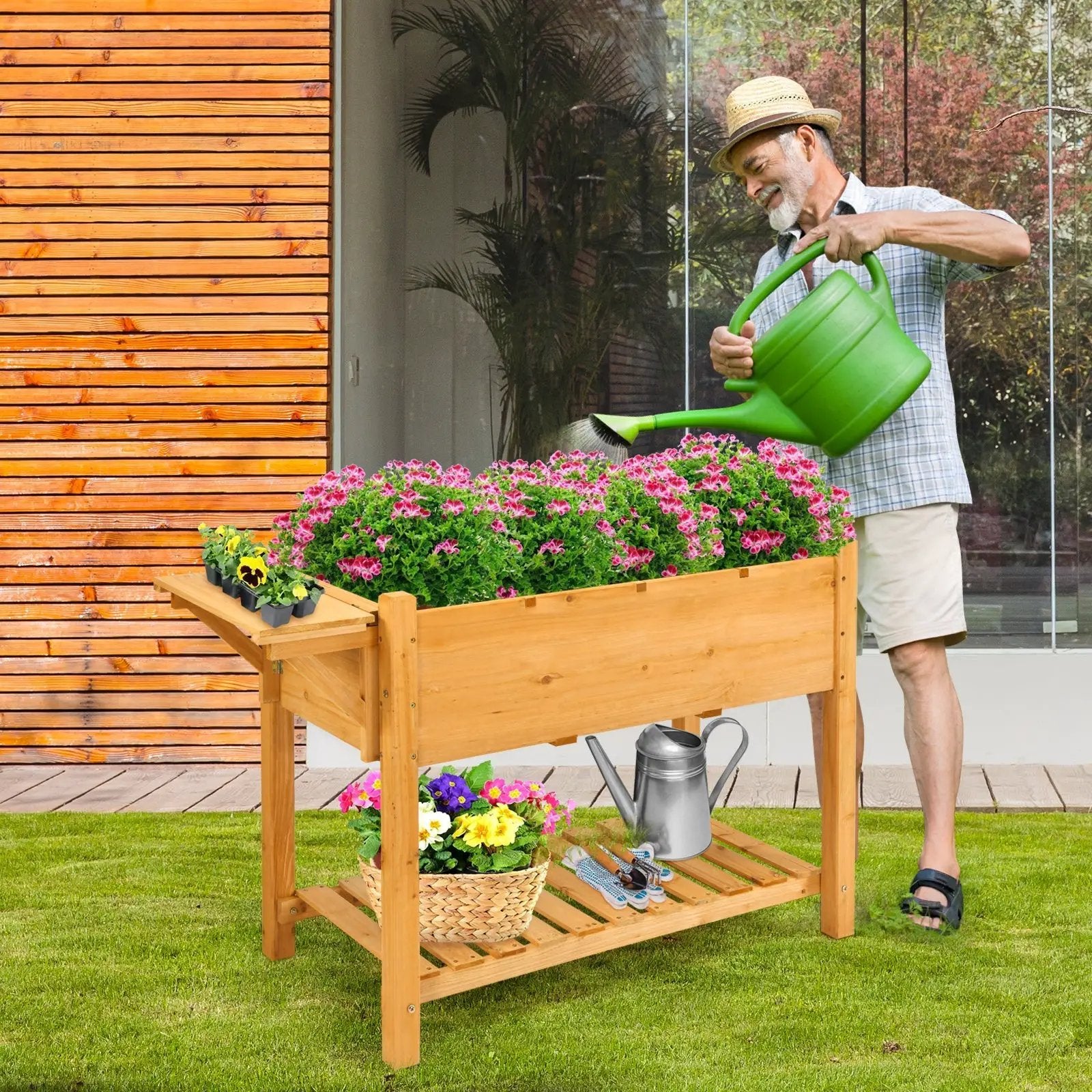 Elevated Planter Box Kit with 8 Grids and Folding Tabletop by DirectDeals