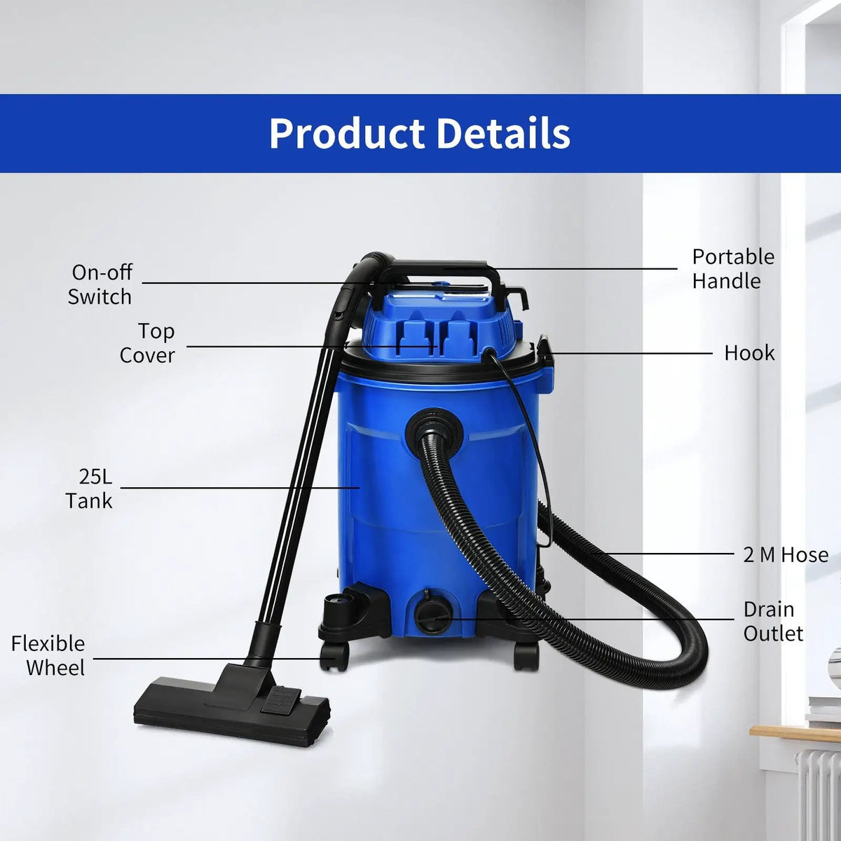 3 in 1 6.6 Gallon 4.8 Peak HP Wet Dry Vacuum Cleaner with Blower, photo 9 of 16