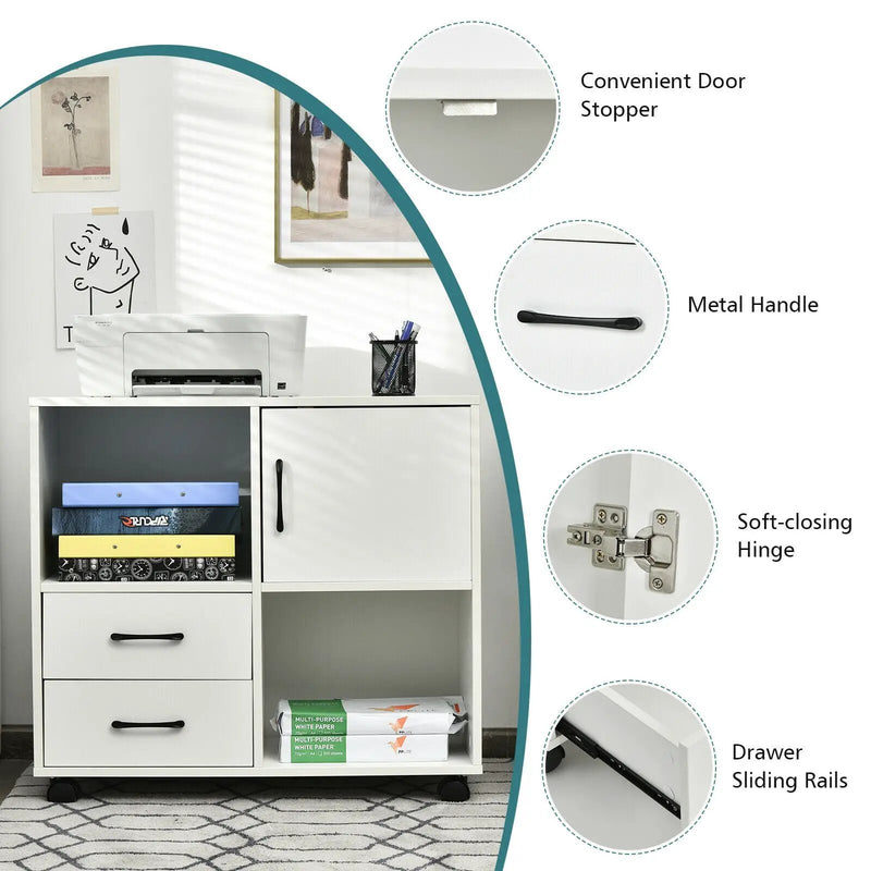 Mobile File Cabinet with Lateral Printer Stand and Storage Shelves by DirectDeals
