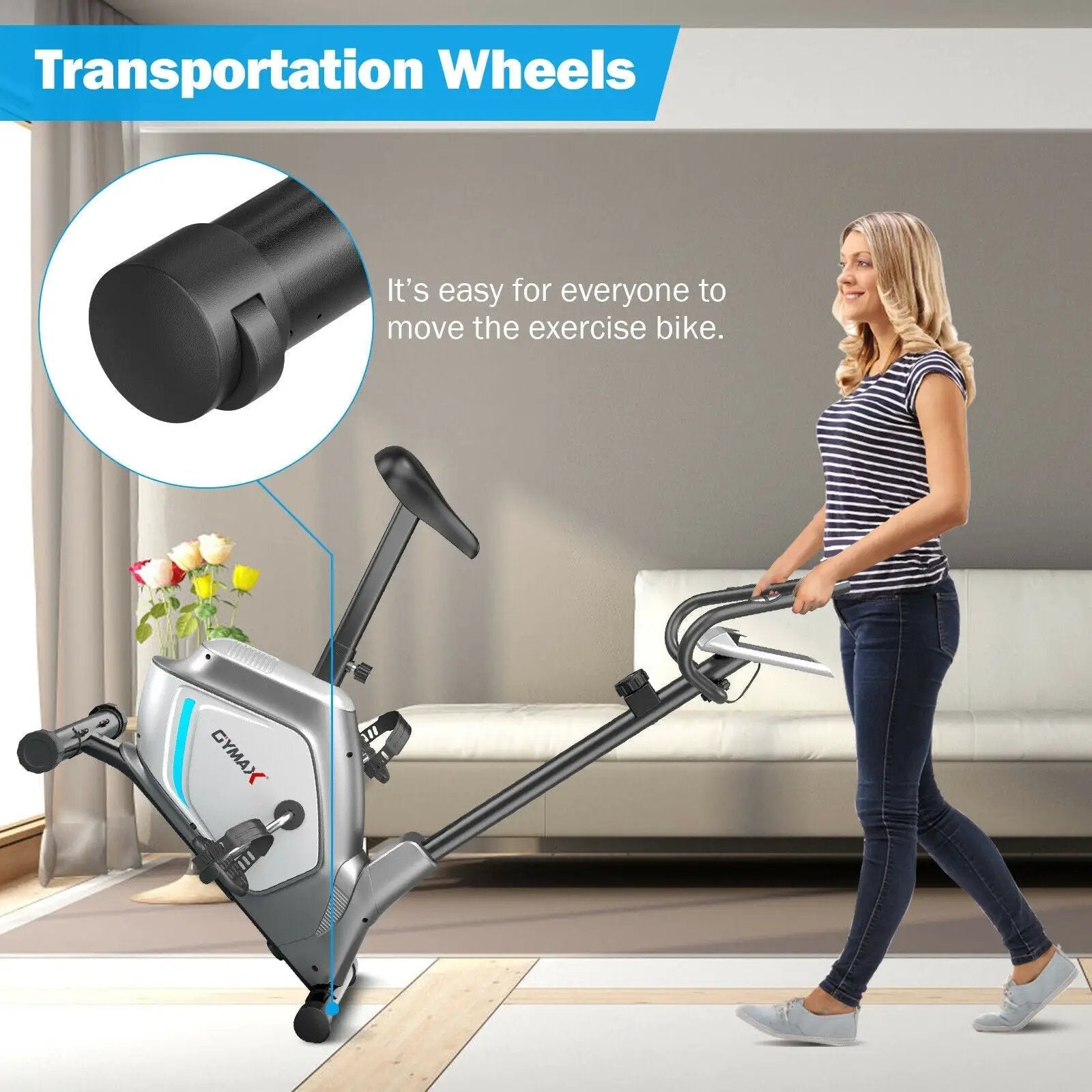 Magnetic Stationary Upright Exercise Bike with LCD Monitor and Pulse Sensor by DirectDeals