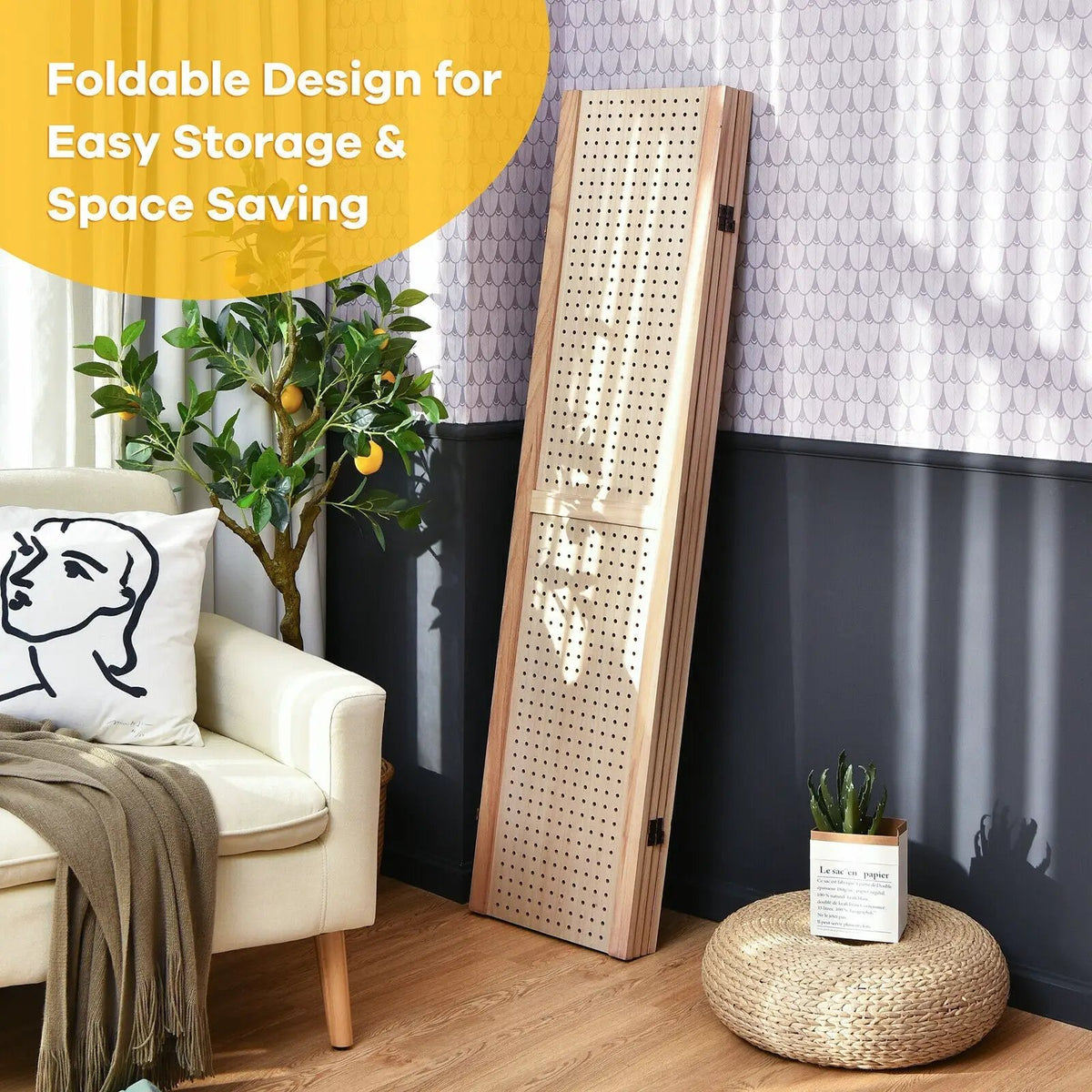4-Panel Pegboard Display 5 Feet Tall Folding Privacy Screen for Craft Display Organized, photo 15 of 16