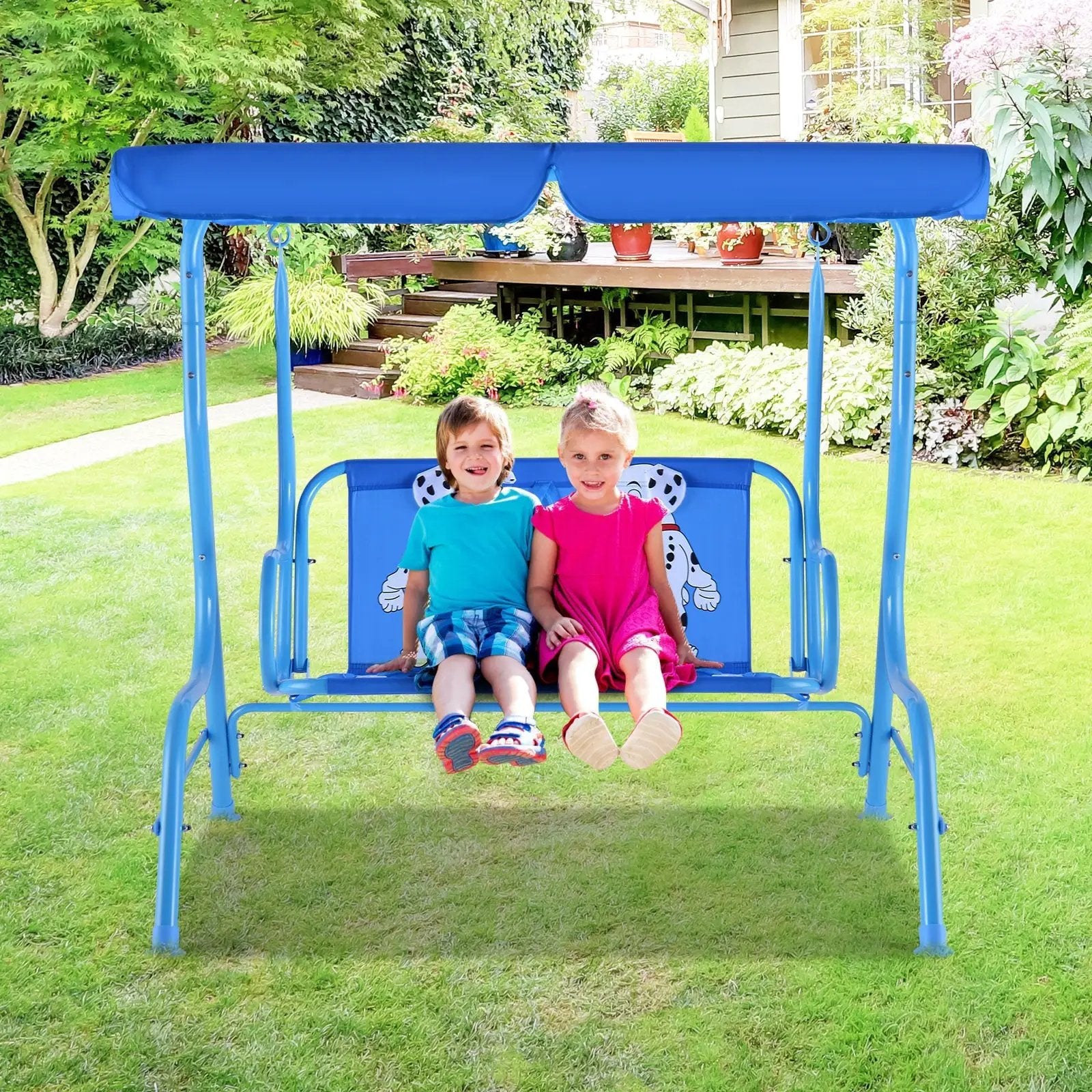 Outdoor Kids Patio Swing Bench with Canopy 2 Seats by DirectDeals