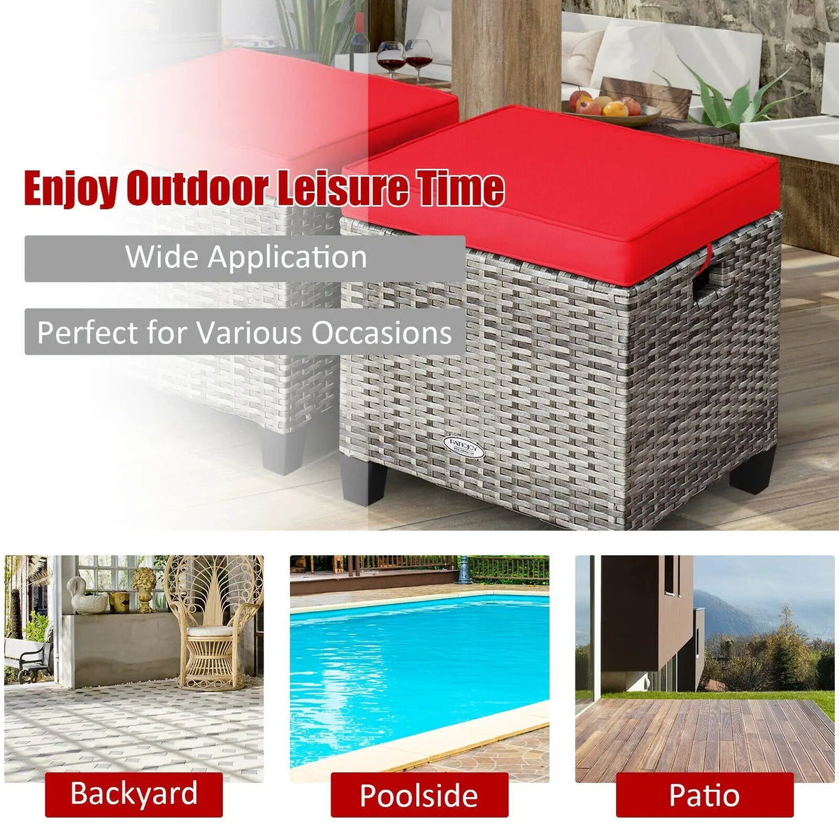 2 Pieces Patio Rattan Ottoman Seat with Removable Cushions-Navy, photo 2 of 9
