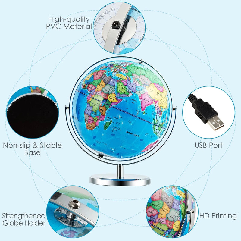 13 Inch Illuminated World Globe 720° Rotating Map with LED Light by DirectDeals