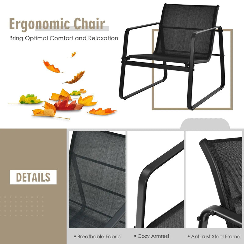 3 Pieces Patio Bistro Furniture Set with Glass Top Table Garden Deck-Black by DirectDeals
