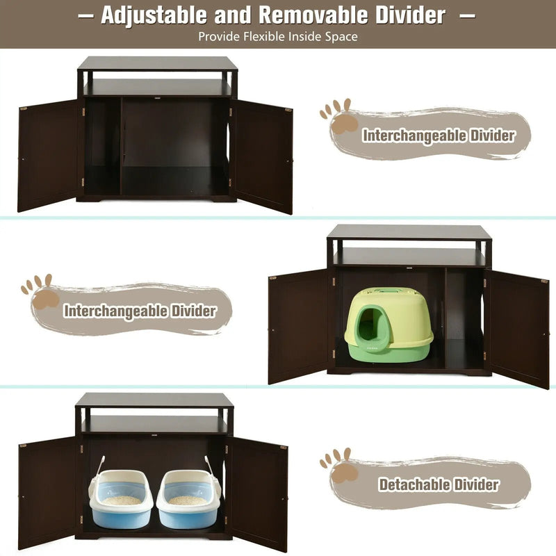 Wooden Cat Litter Box Enclosure Hidden Cat Washroom with Storage Layer by DirectDeals