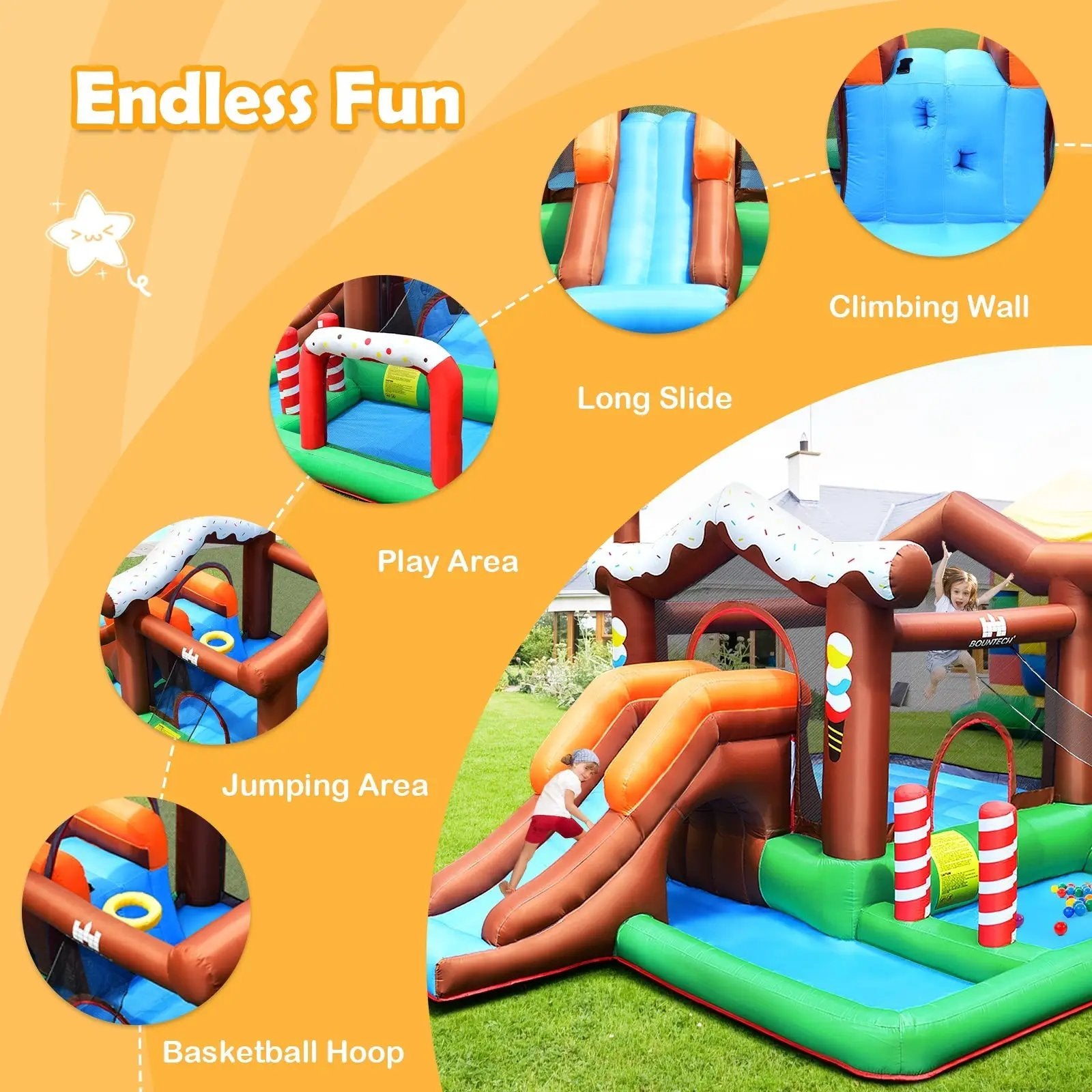 Kids Inflatable Bounce House Jumping Castle Slide Climber Bouncer Without Blower by DirectDeals