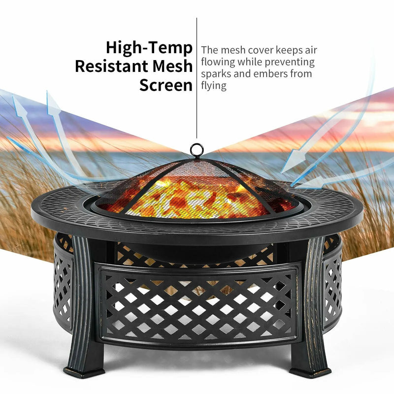 Outdoor Fire Pit with BBQ Grill and High-temp Resistance Finish by DirectDeals
