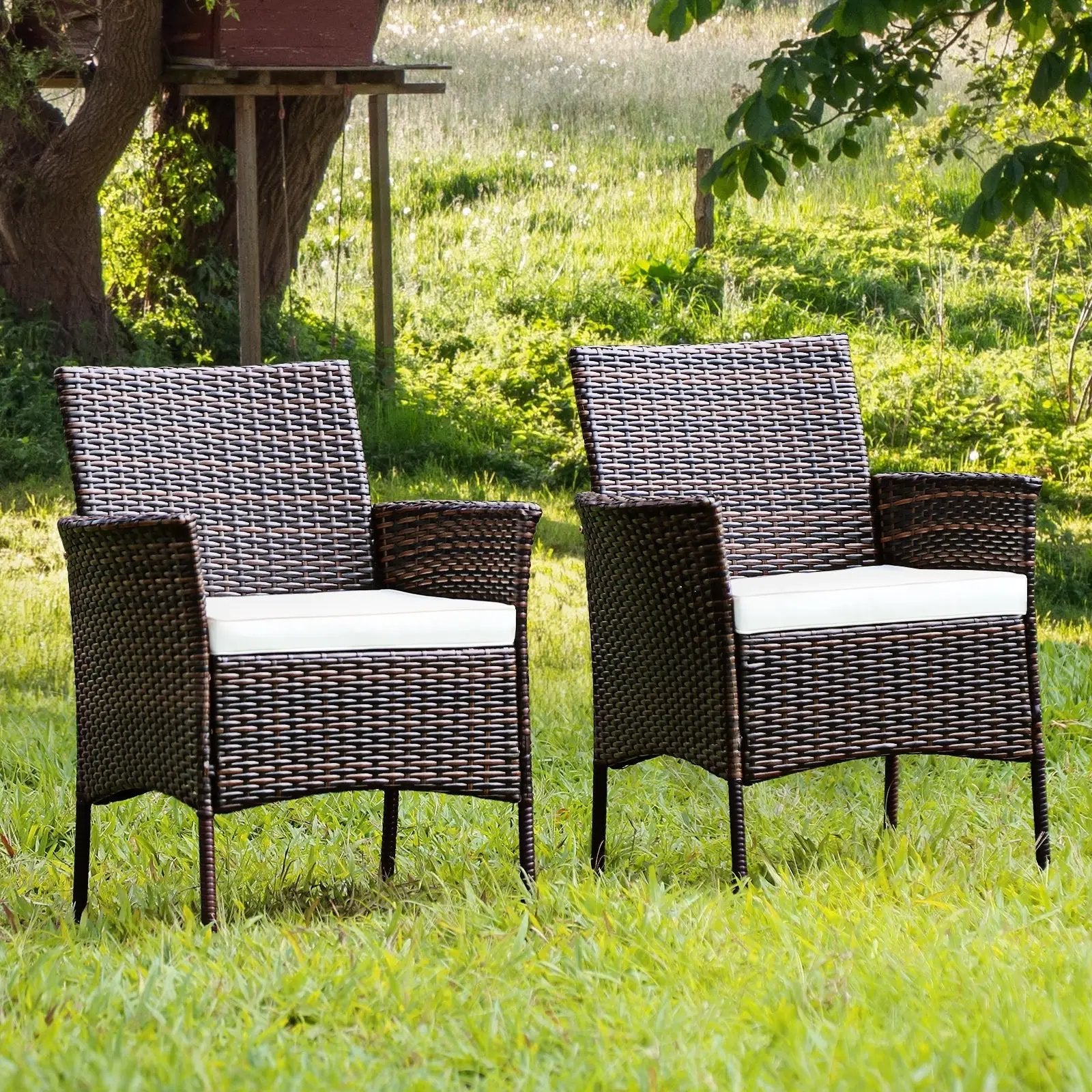 2 Pieces Outdoor PE Rattan Armchairs with Removable Cushions by DirectDeals