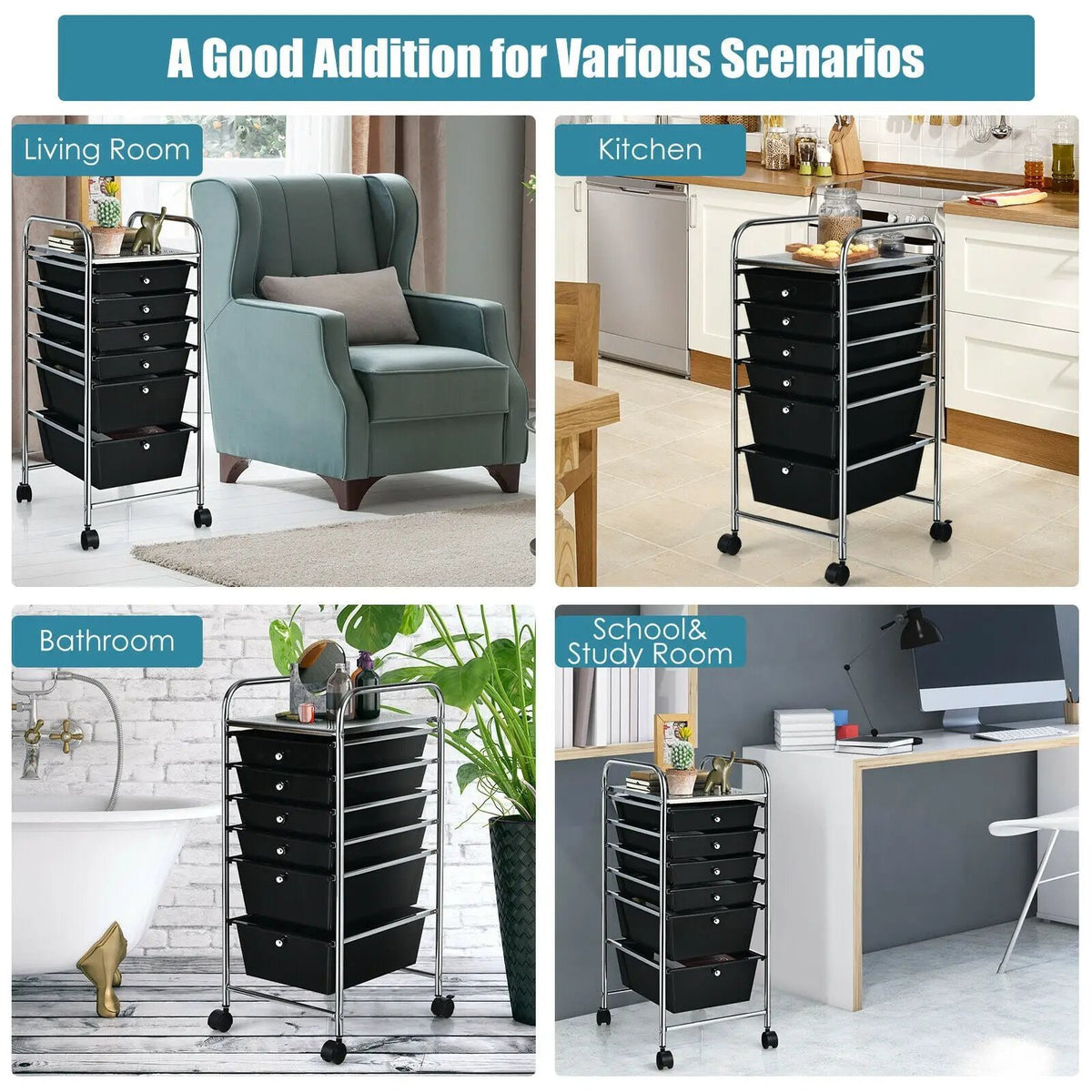 6 Drawers Rolling Storage Cart Organizer, photo 8 of 19