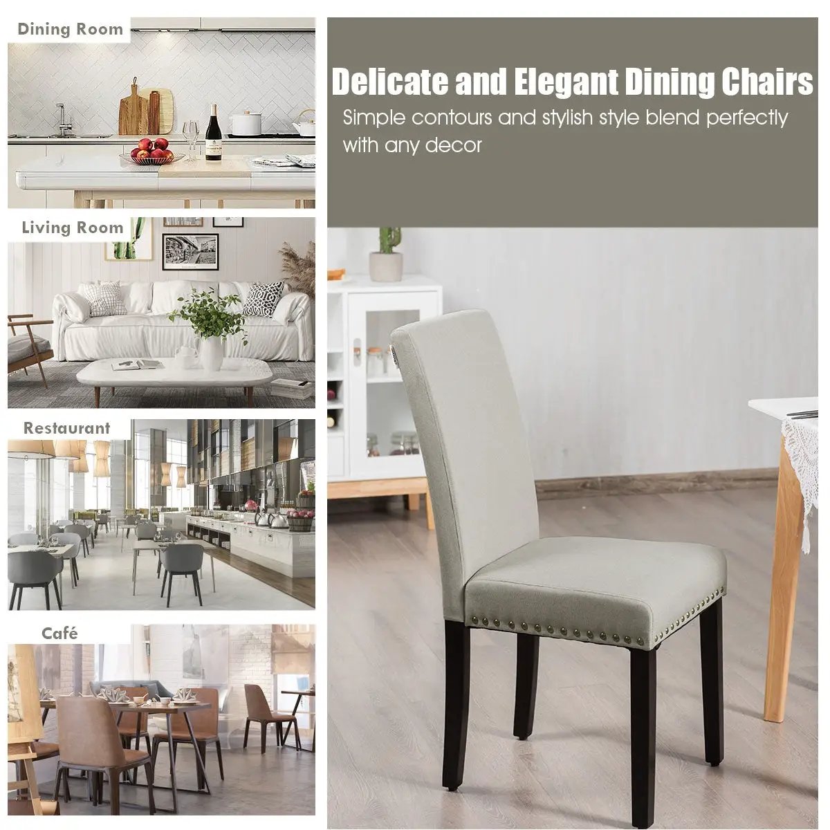 Set of 2 Fabric Upholstered Dining Chairs with Nailhead by DirectDeals