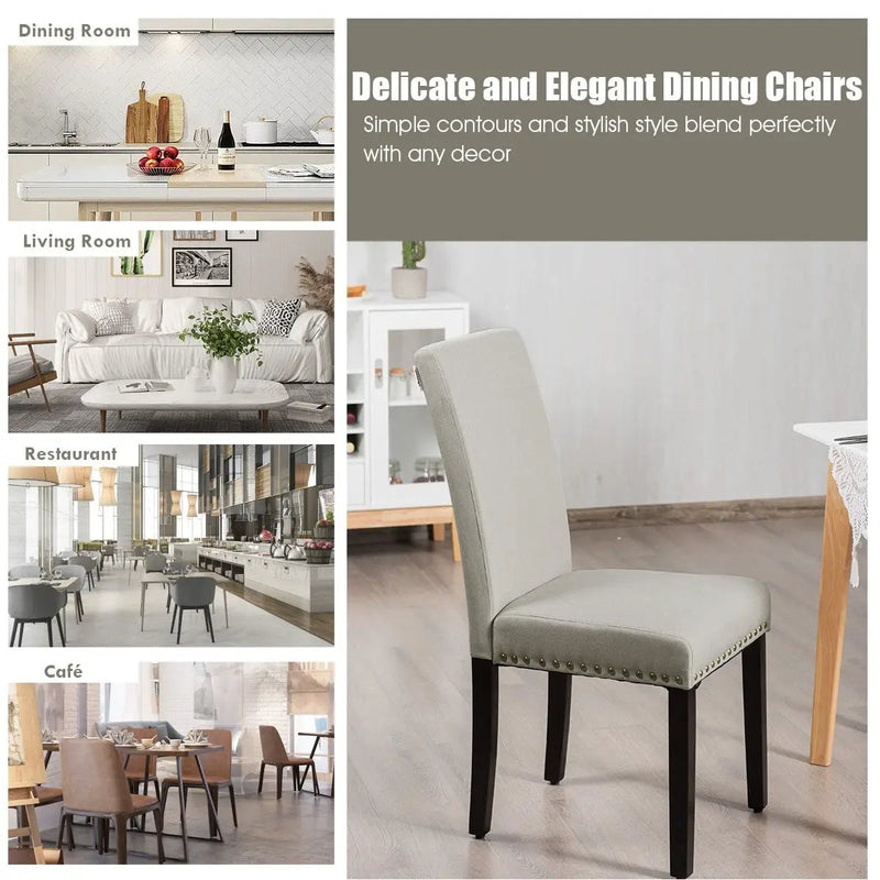 Set of 2 Fabric Upholstered Dining Chairs with Nailhead by DirectDeals