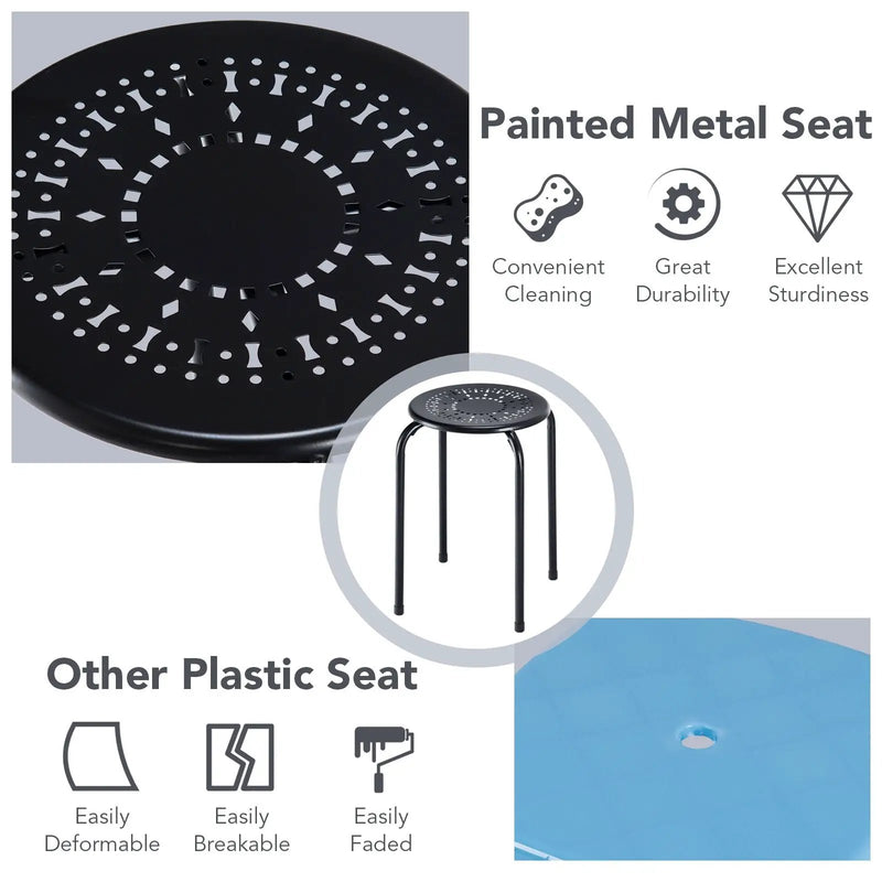 6-Pack Stackable Multifunctional Daisy Design Backless Round Metal Stool Set by DirectDeals