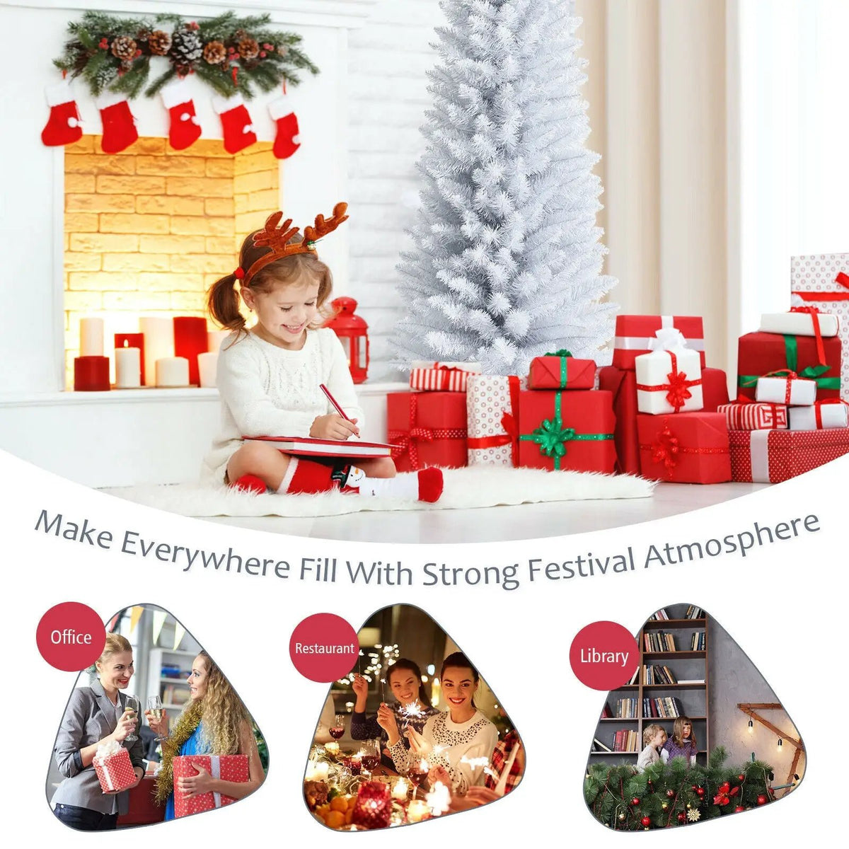 6 Feet Unlit Artificial Slim Pencil Christmas Tree with Metal Stand, photo 3 of 10