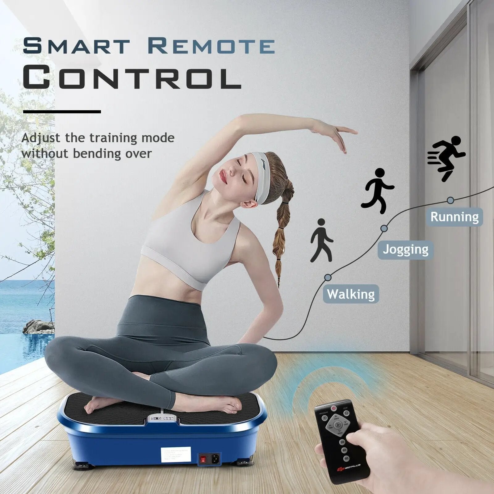 Mini Vibration Fitness Plate Machine with Remote Control and Loop Bands-Blue by DirectDeals