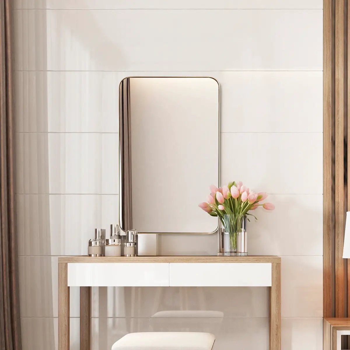 32 Inch x 20 Inch Metal Frame Wall-Mounted Rectangle Mirror, photo 6 of 9