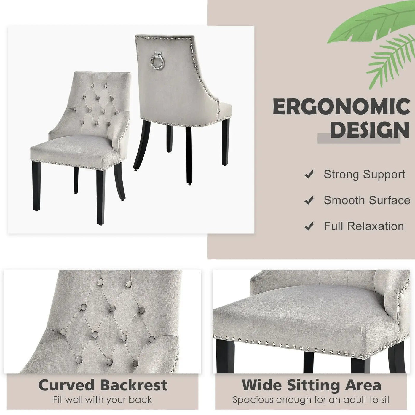 Modern Upholstered Button-Tufted Dining Chair with Naild Trim by DirectDeals