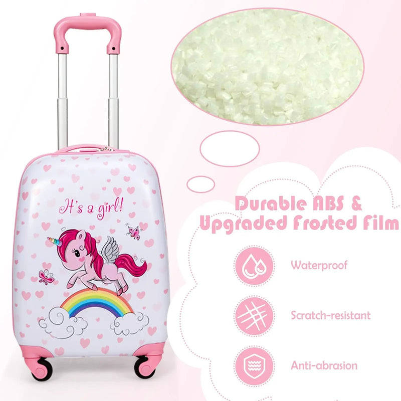 2 Pieces Kids Luggage Set 12 Inch Backpack and 16 Inch Kid Carry on Suitcase with Wheels by DirectDeals
