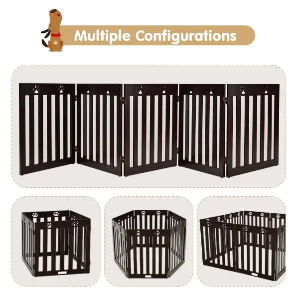 24 Inch Folding Wooden Freestanding Dog Gate with 360¬∞ Flexible Hinge for Pet, photo 9 of 16