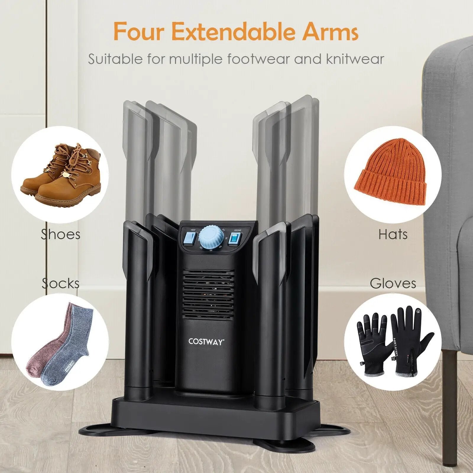 Electric Shoe Boot Dryer 4 Shoes with 180 Mins Timer Ozone Disinfection by DirectDeals