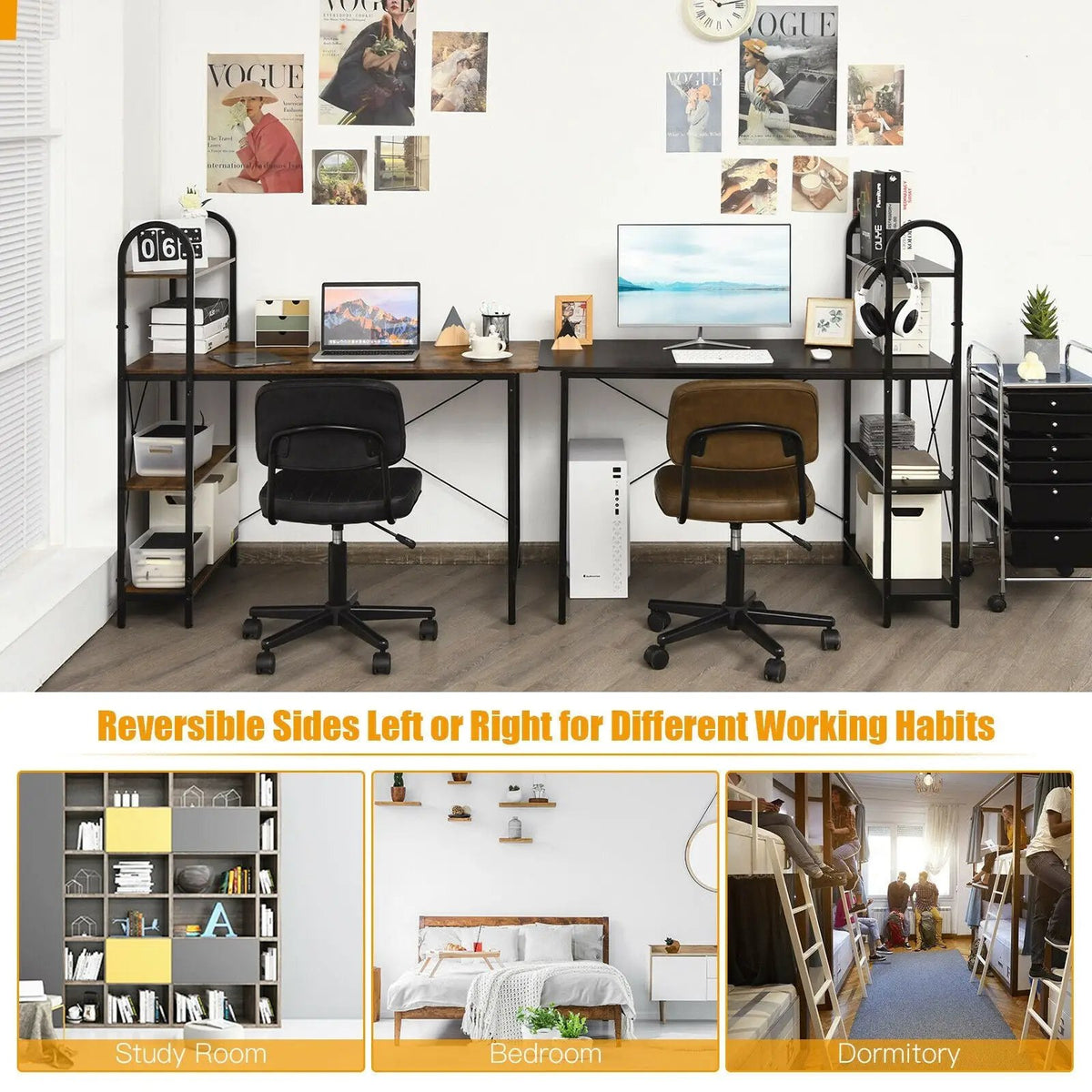 48-Inch Reversible Computer Desk with Storage Shelf, photo 12 of 16