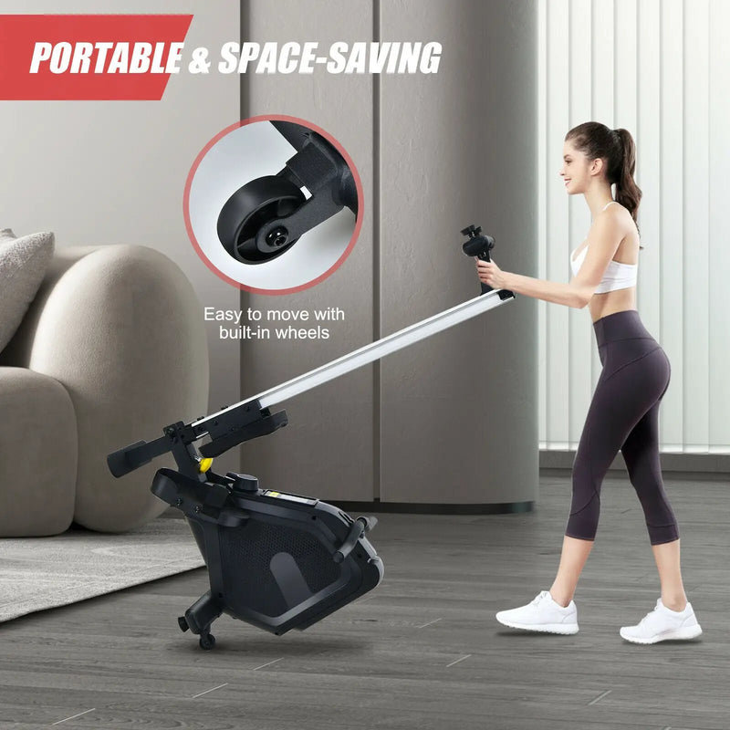 Folding Magnetic Rowing Machine with Monitor Aluminum Rail 8 Adjustable Resistance by DirectDeals