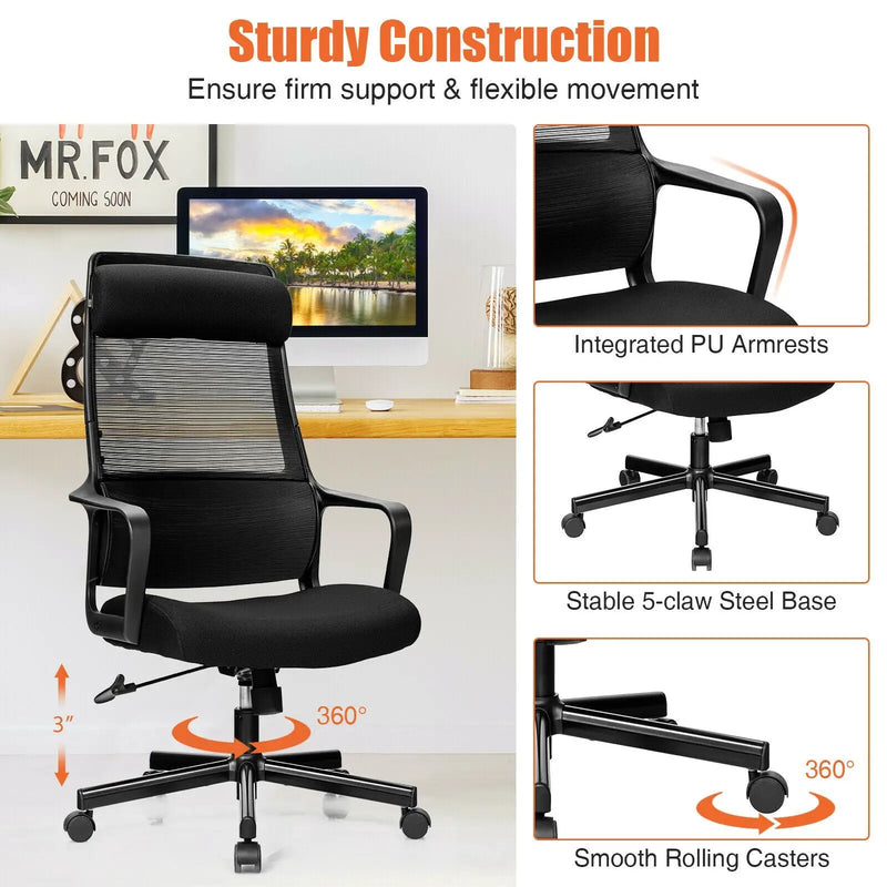 Adjustable Mesh Office Chair with Heating Support Headrest by DirectDeals