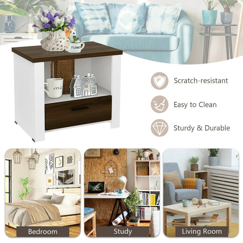 Accent Nightstand with Drawer and Open Shelf by DirectDeals
