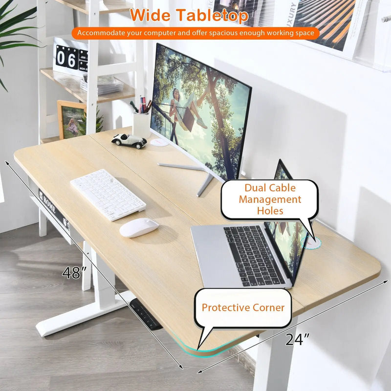48-Inch Electric Standing Adjustable Desk with Control Panel and USB Port-Natural by DirectDeals